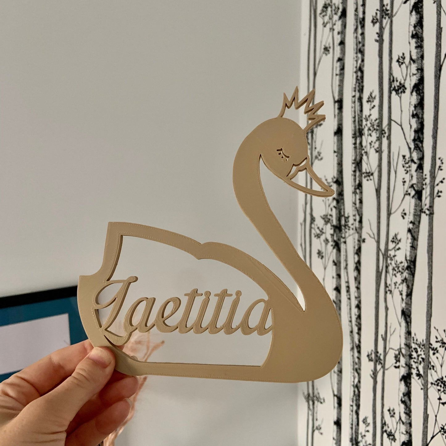 Plaque de porte Cygne avec prenom cadeau pour bebe personnalisable