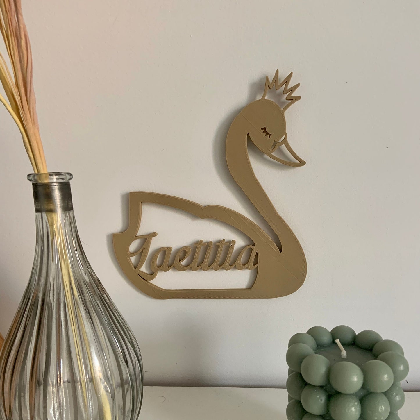 Plaque de porte Cygne avec prenom cadeau pour bebe personnalisable