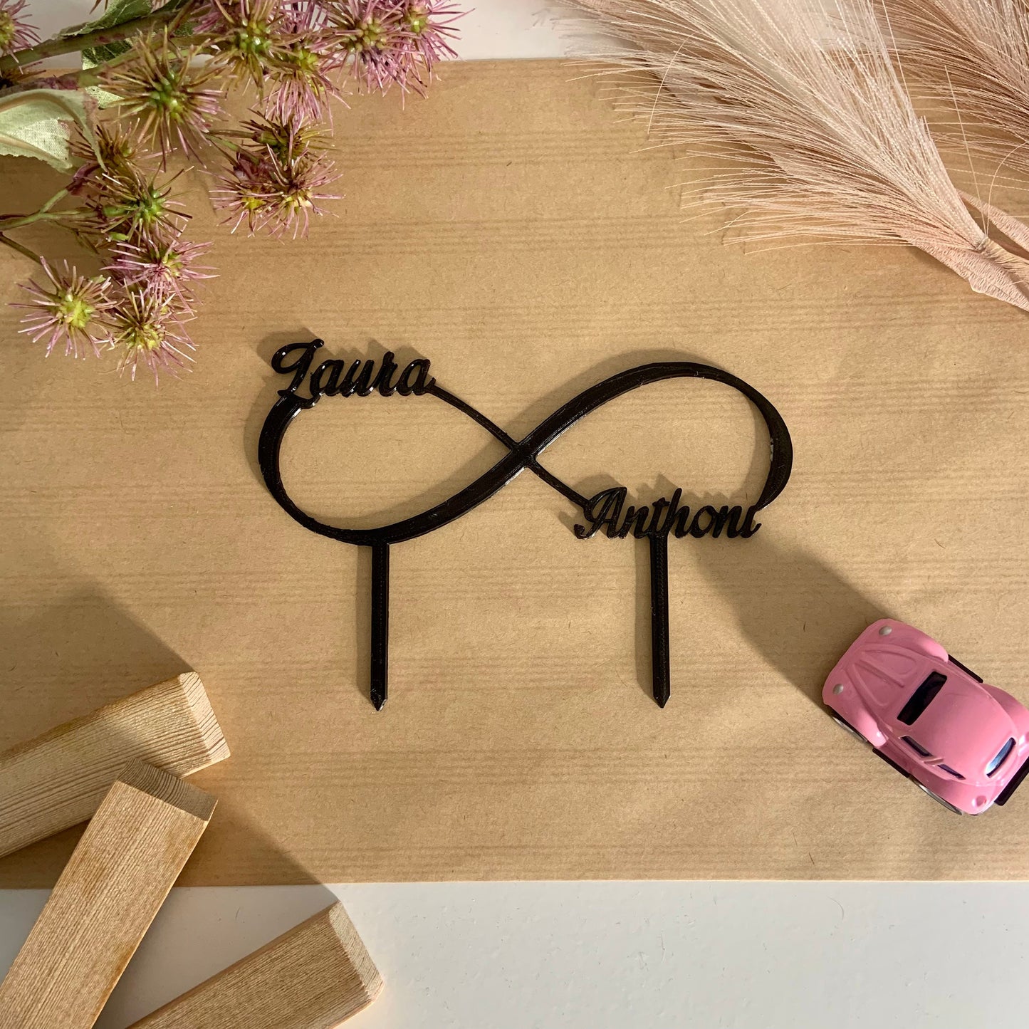 Cake topper mariage à personnaliser symbole infini décoration dessus de gâteau avec signe infini, prénoms pour gâteau de mariage