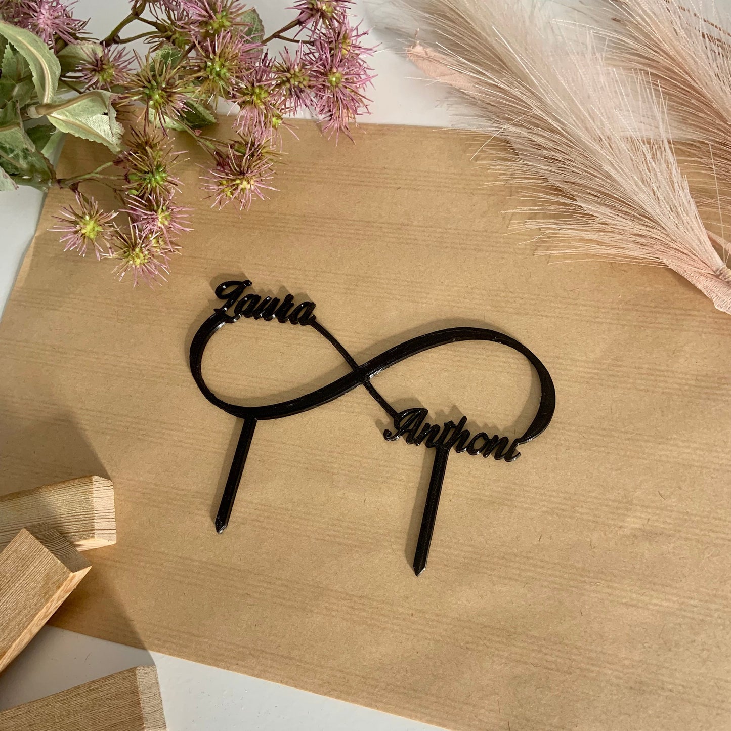 Cake topper mariage à personnaliser symbole infini décoration dessus de gâteau avec signe infini, prénoms pour gâteau de mariage