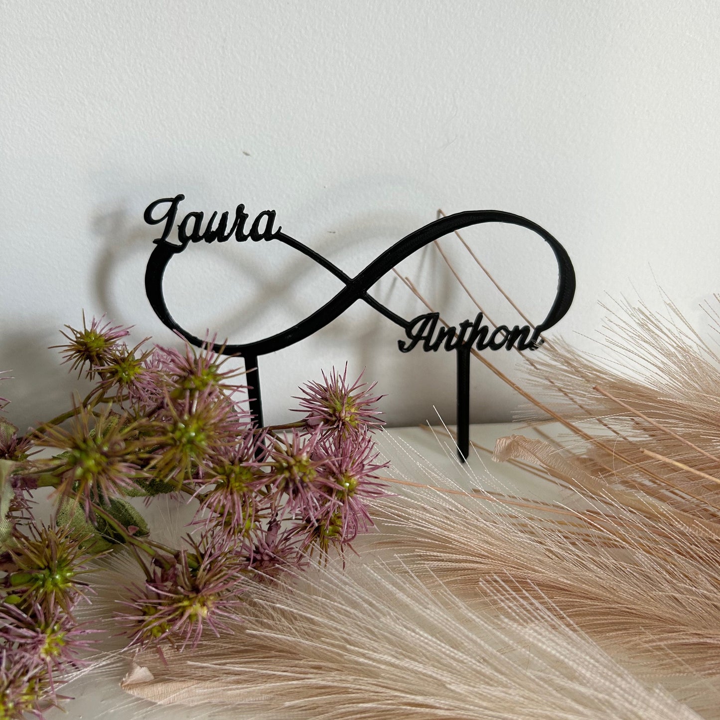 Cake topper mariage à personnaliser symbole infini décoration dessus de gâteau avec signe infini, prénoms pour gâteau de mariage