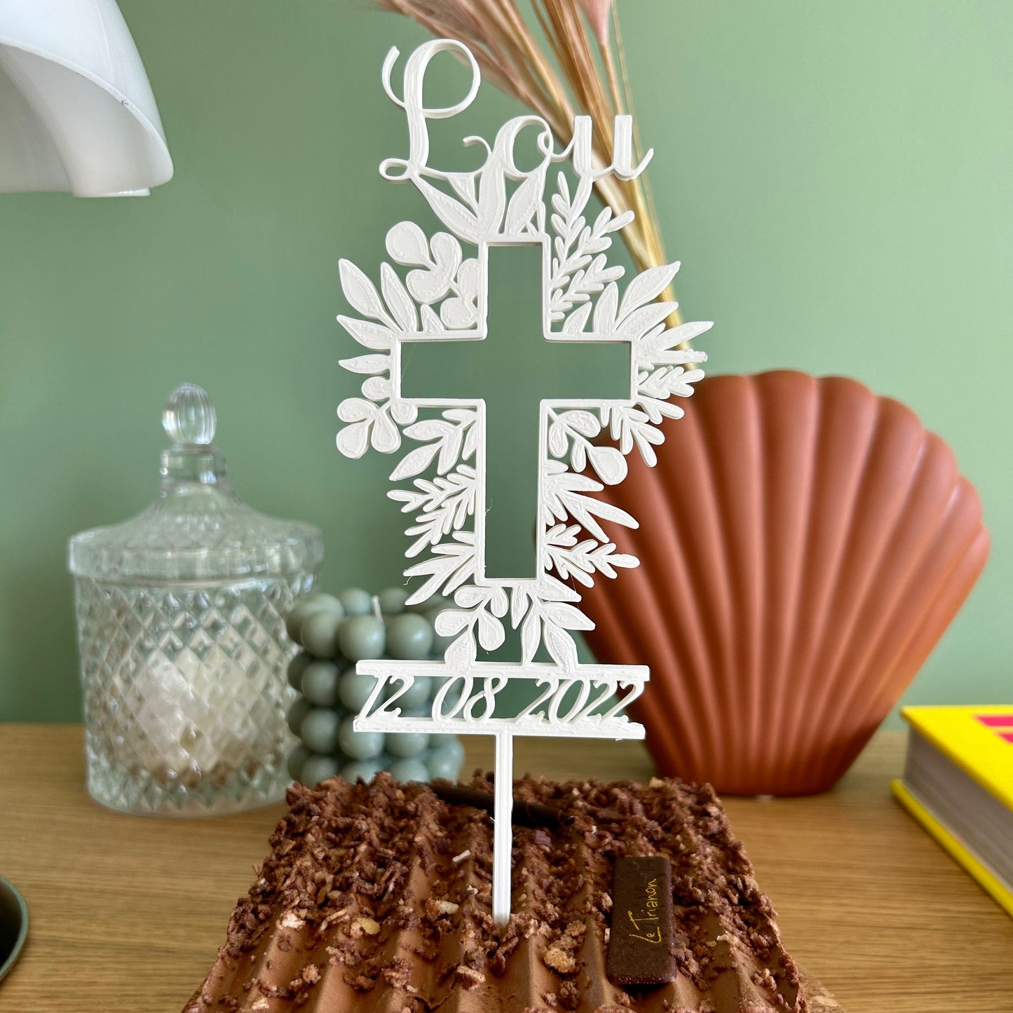 Cake topper pour gâteau de baptême personnalisé