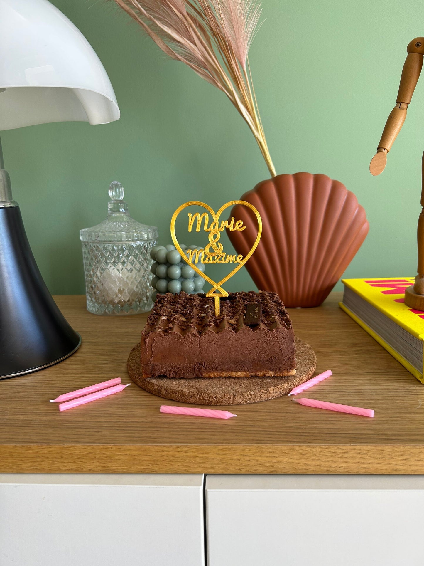 Topper gâteau coeur personnalisé avec prénoms pour gâteau de couple/mariage