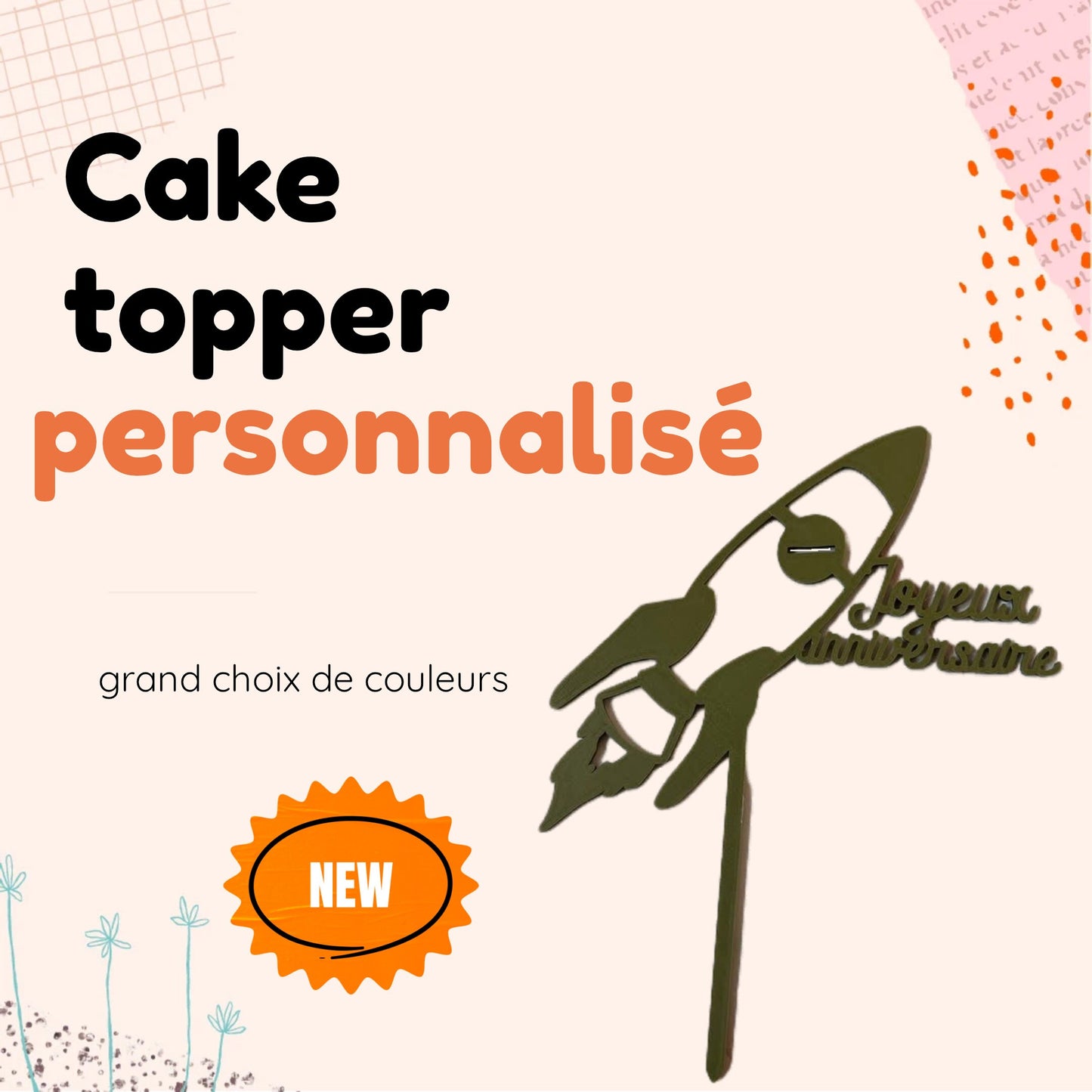 Toper gâteau anniversaire fusée avec message personnalisable parfait pour anniversaire garçon