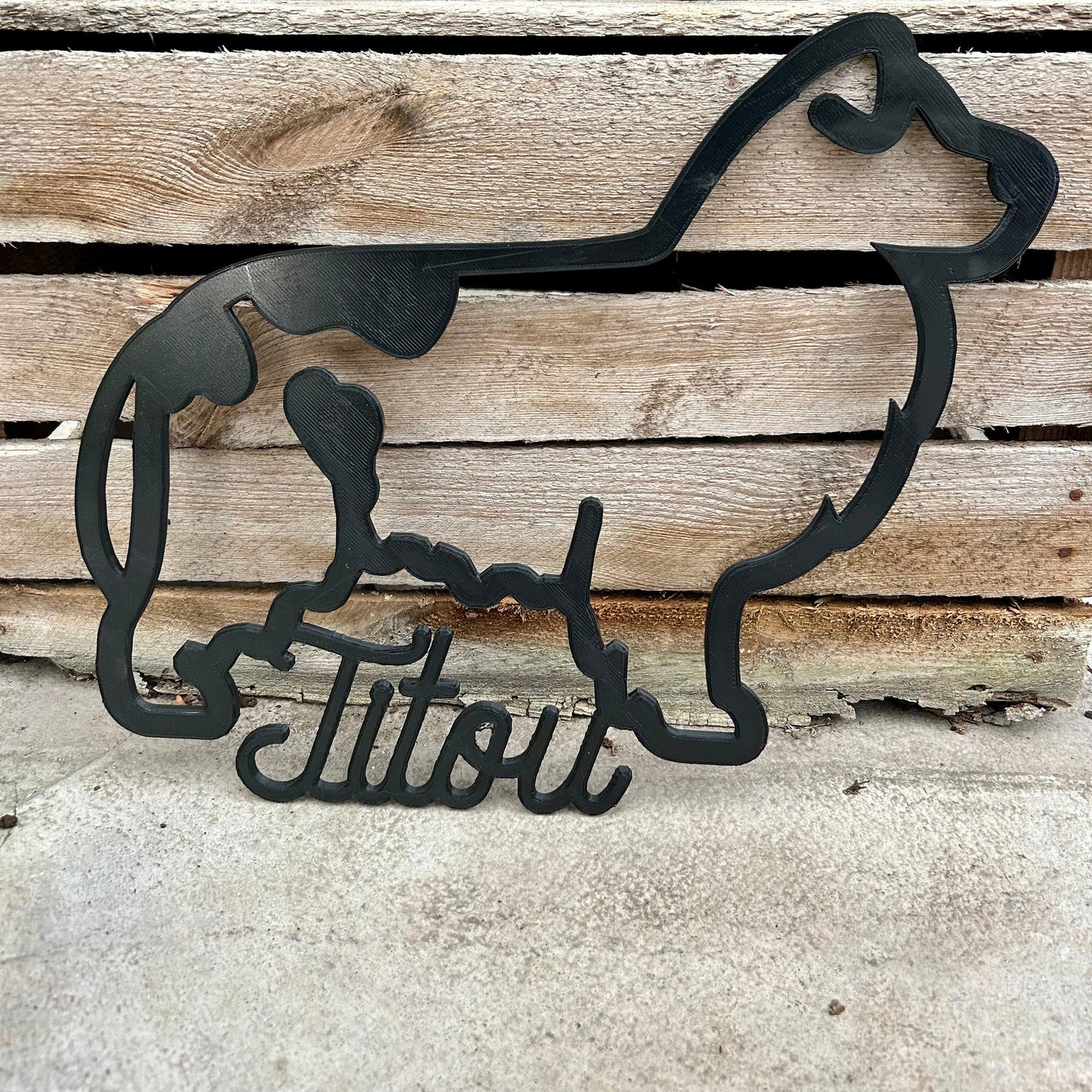 Décoration chien berger australien avec prénom, hommage pour votre chien, prénom à accrocher, silhouette chien berger personnalisé